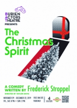 Show Poster - Christmas tree in a grave, with red ribbon tied around headstone